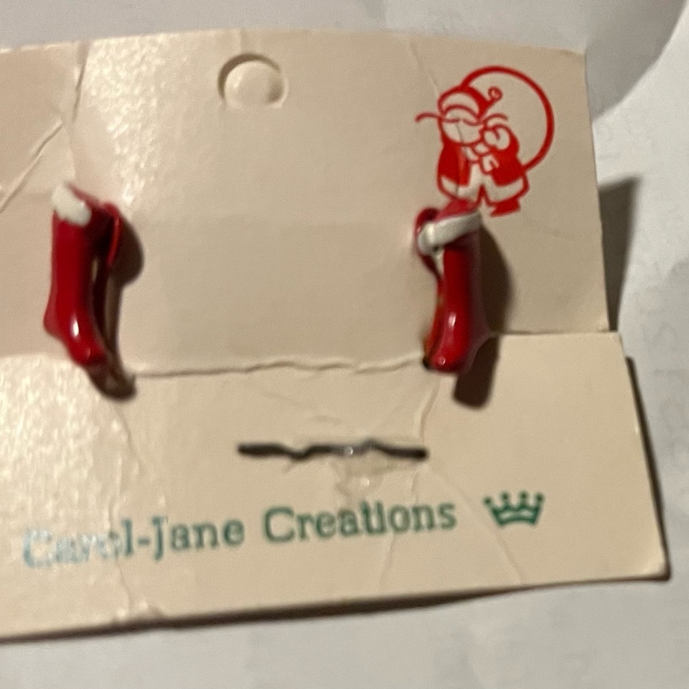 Vintage Christmas Santa boot clip-on earrings